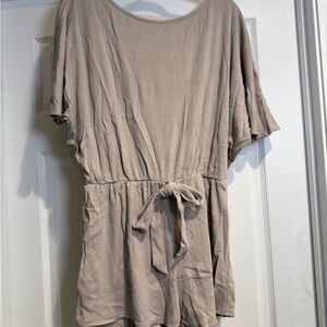 Women's Taupe Tie-Waist Dolman Ribbed Knit Romper